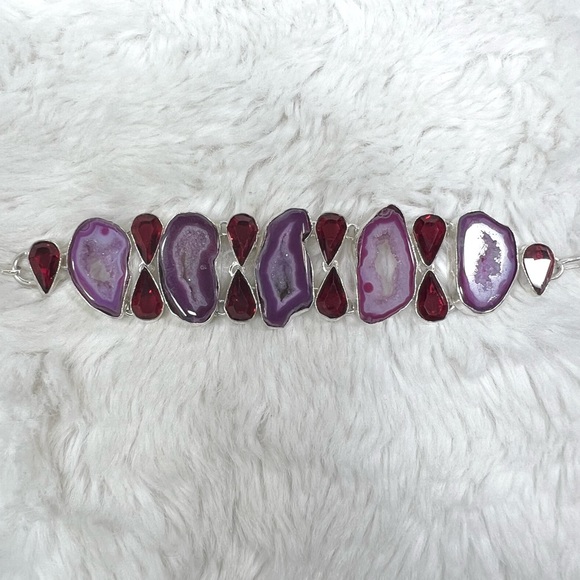 Solar Quartz Garnet 925 Large Gemstone Bracelet - Picture 4 of 6